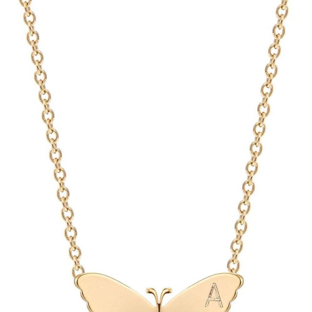 Gold Dainty Initial Necklace 18K Gold Plated Butterfly Pendant for Women